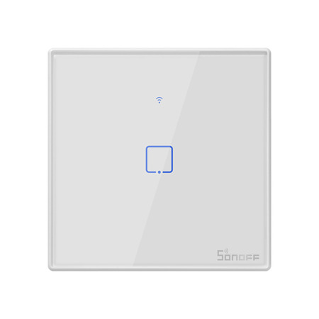 Sonoff Intrerupator inteligent simplu cu touch Sonoff T2EU1C TX, Wi-Fi, 1 canal, compatibil Amazon Alexa si Google Assistant, sticla, Alb