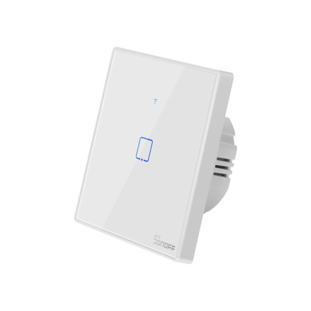Sonoff Intrerupator inteligent simplu cu touch Sonoff T2EU1C TX, Wi-Fi, 1 canal, compatibil Amazon Alexa si Google Assistant, sticla, Alb