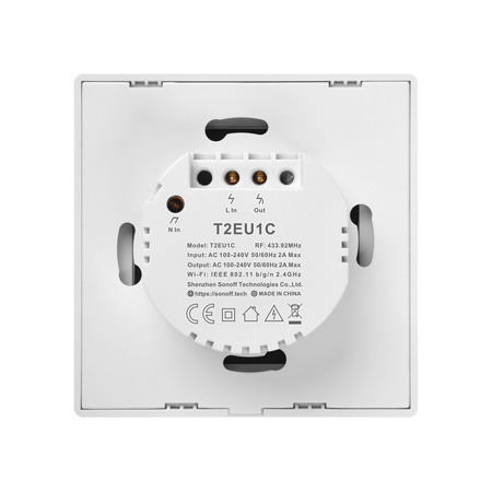 Sonoff Intrerupator inteligent simplu cu touch Sonoff T2EU1C TX, Wi-Fi, 1 canal, compatibil Amazon Alexa si Google Assistant, sticla, Alb