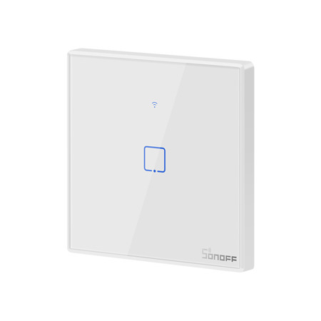 Sonoff Intrerupator inteligent simplu cu touch Sonoff T2EU1C TX, Wi-Fi, 1 canal, compatibil Amazon Alexa si Google Assistant, sticla, Alb