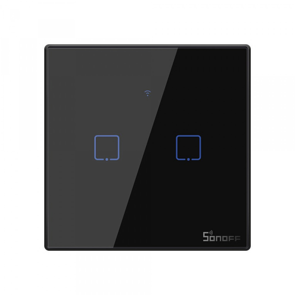 Sonoff Intrerupator tactil T3EU2C-TX negru WiFi Sonoff 2 canale 
