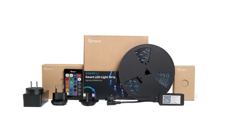 Sonoff Banda inteligenta Wireless Light Strip LED RGB Sonoff L1, Lungime 5 m, Telecomanda inclusa, Control vocal, Control de pe telefonul mobil